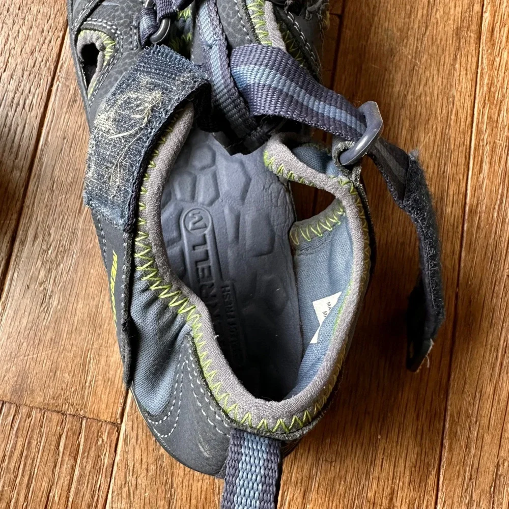 Merrell‎ Hydro Hiker Sandal Kids 4M Leather Water Sport Closed Toe Grey Green
